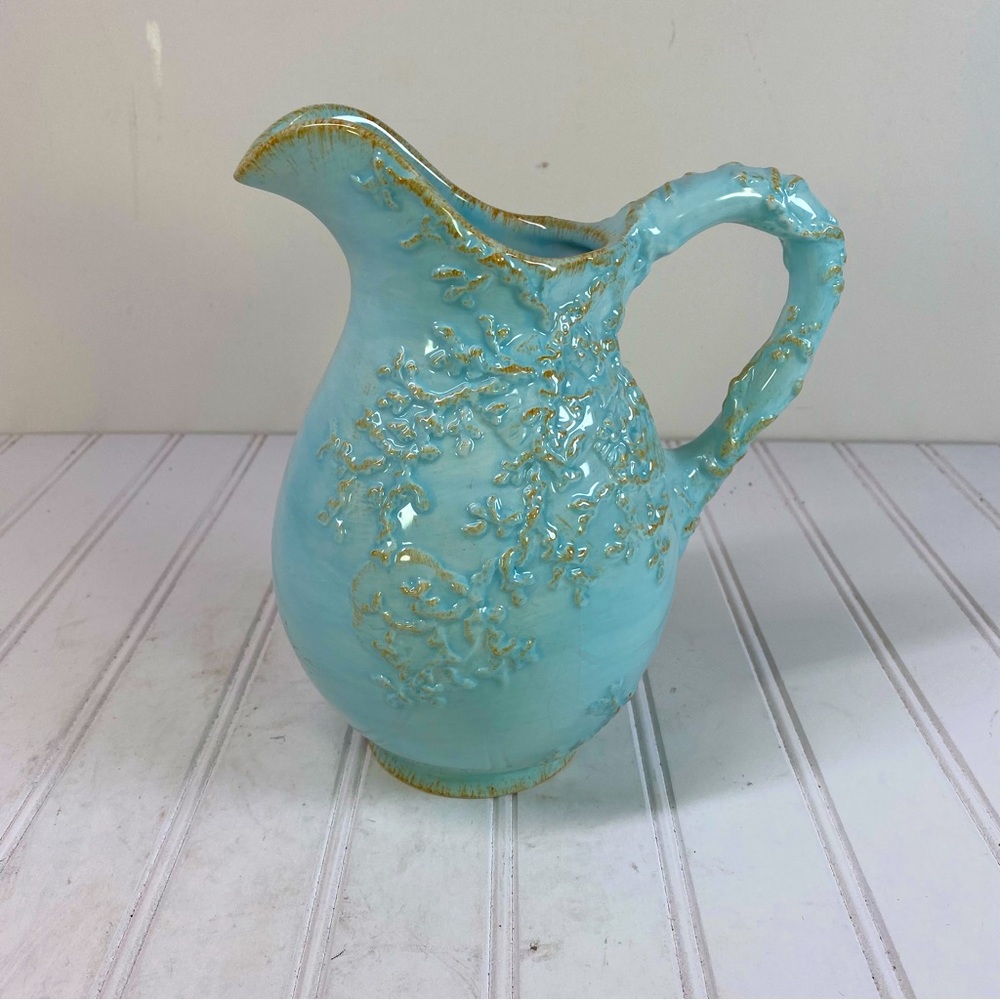 Blue Sky floral ceramic pitcher